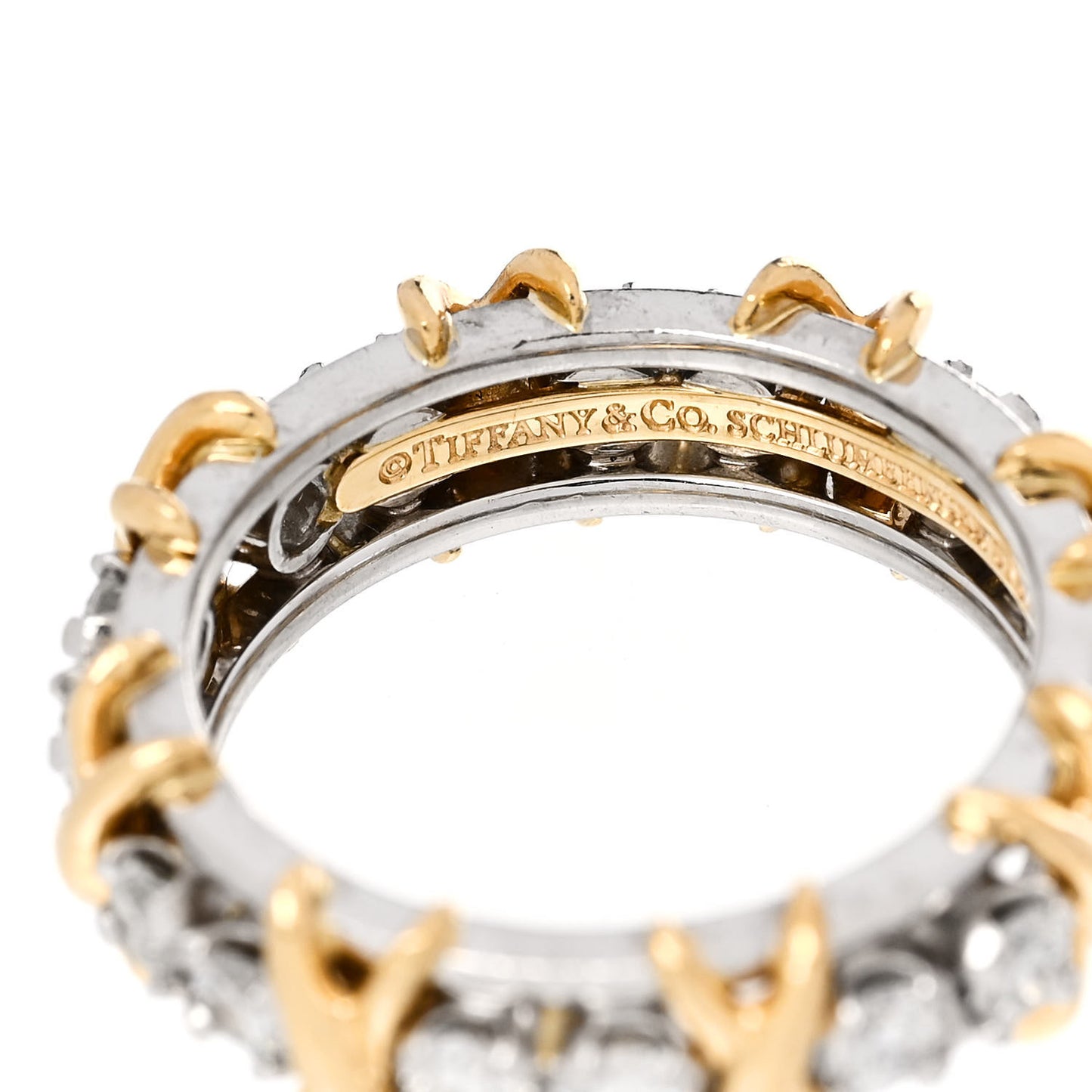 Platinum 18K Yellow Gold Diamond Schlumberger Sixteen Stone Ring 53 6.5