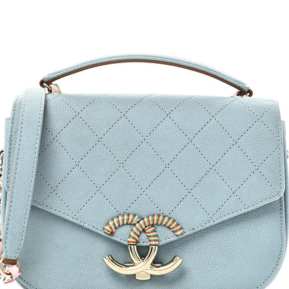 Chanel Grained Calfskin Quilted Small Cuba Top Handle Flap Blue 8 of 13