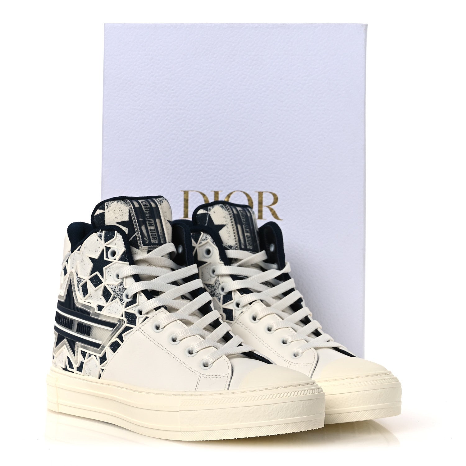 Christian Dior Canvas Calfskin Walk'N'Dior Star High Top Sneakers 38 White Deep Blue 11 of 11