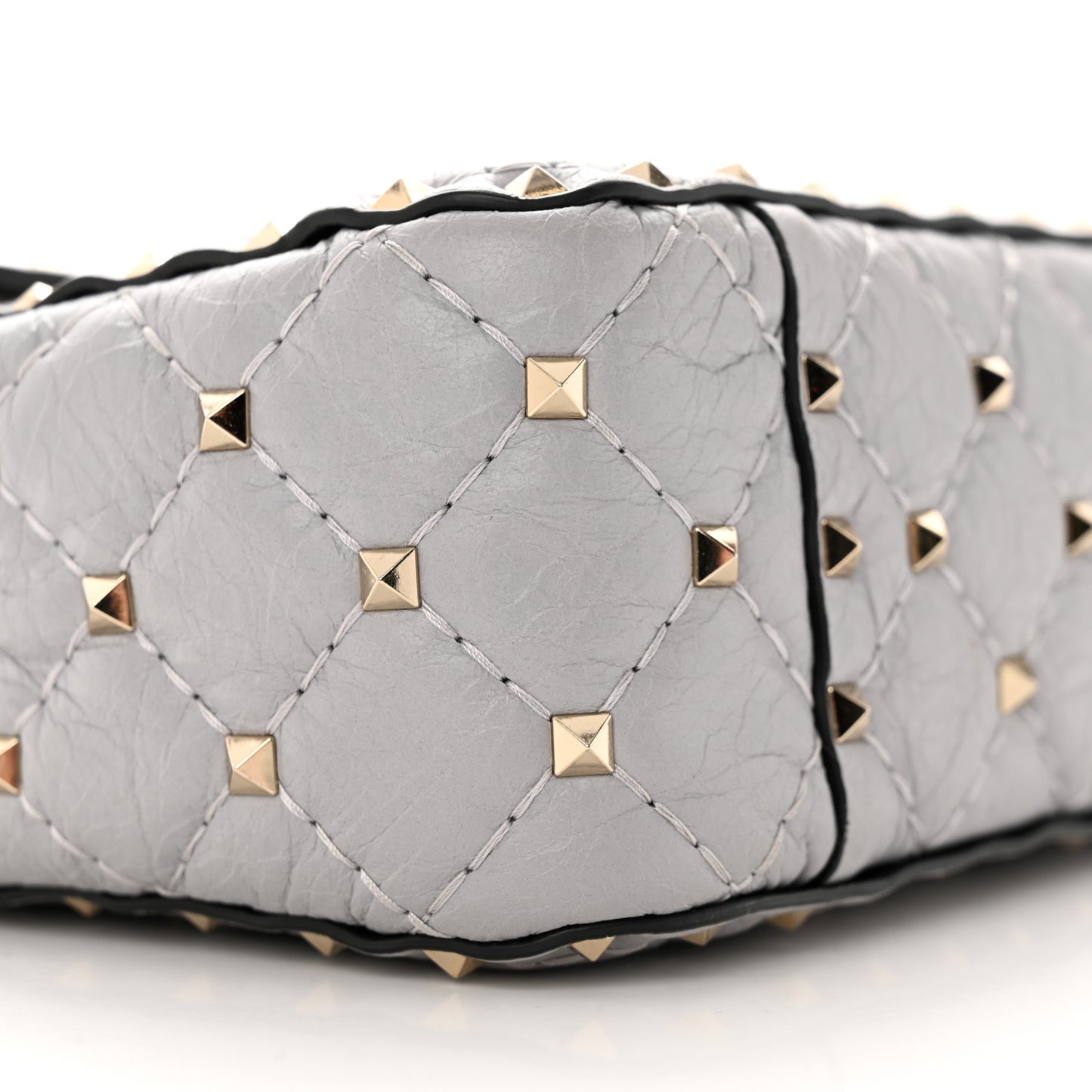 Craquele Nappa Medium Rockstud Spike Shoulder Bag Pastel Grey