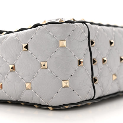 Valentino Garavani Craquele Nappa Medium Rockstud Spike Shoulder Bag Pastel Grey 8 of 13