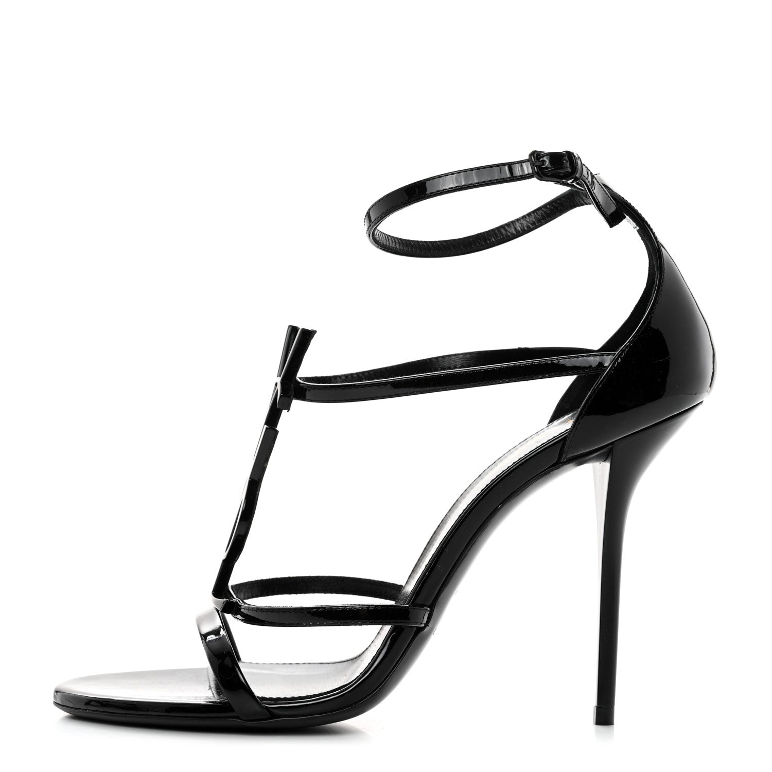 Saint Laurent Patent Cassandra 100 Ankle Strap Sandals 40 Black 1 of 8