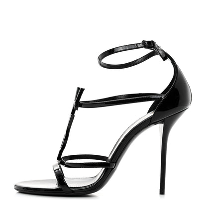 Saint Laurent Patent Cassandra 100 Ankle Strap Sandals 40 Black 1 of 8