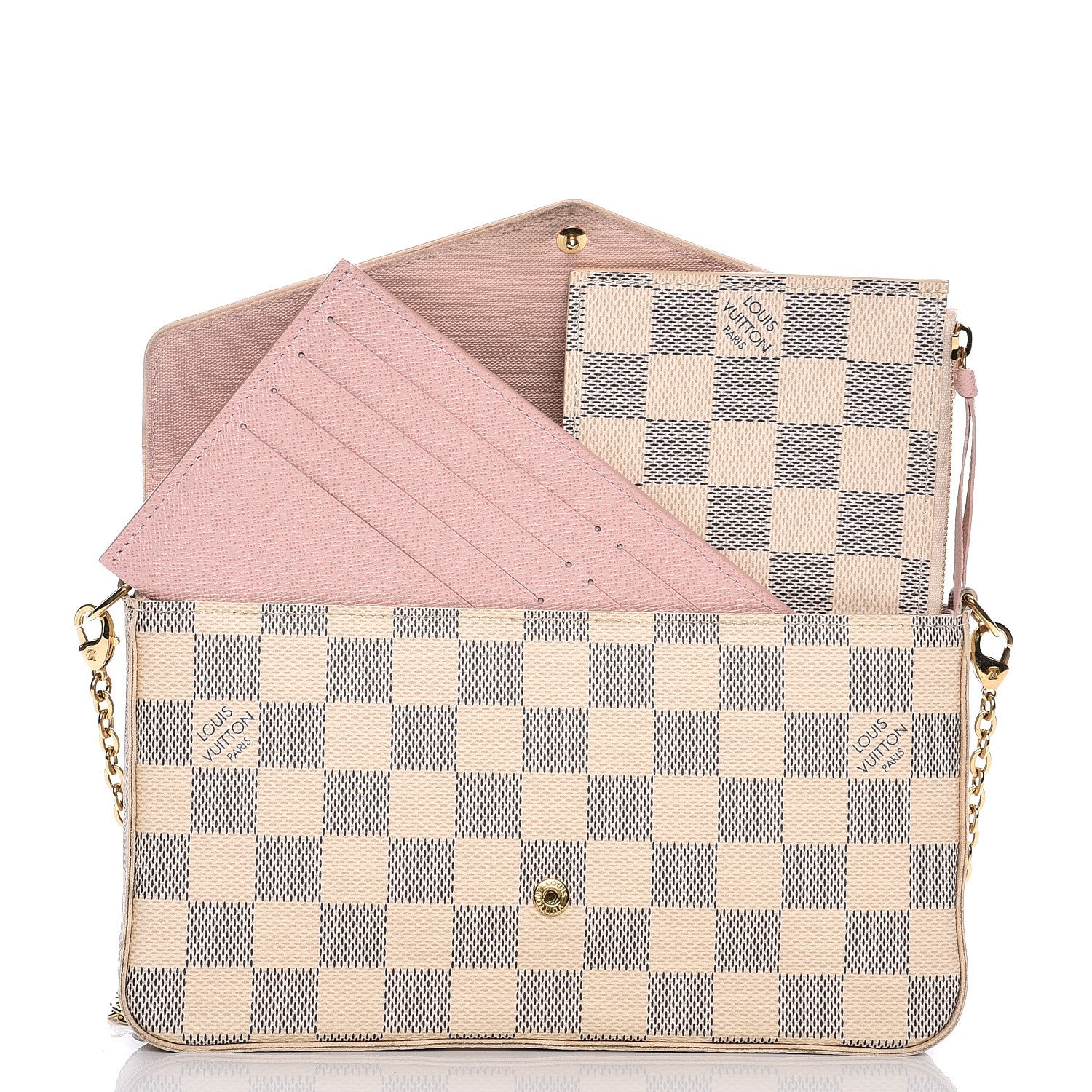 Louis Vuitton Damier Azur Pochette Felicie Chain Wallet Rose Ballerine 6 of 12