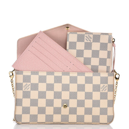 Louis Vuitton Damier Azur Pochette Felicie Chain Wallet Rose Ballerine 6 of 12