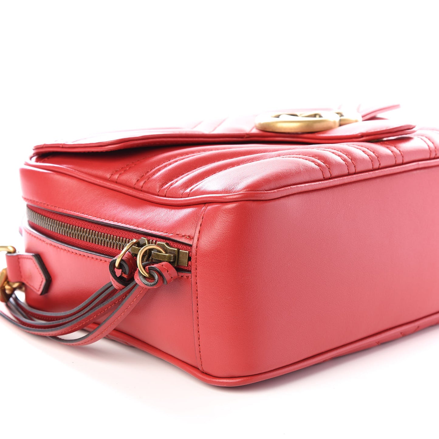 Calfskin Matelasse Sylvie Web Small GG Marmont Top Handle Shoulder Bag Hibiscus Red