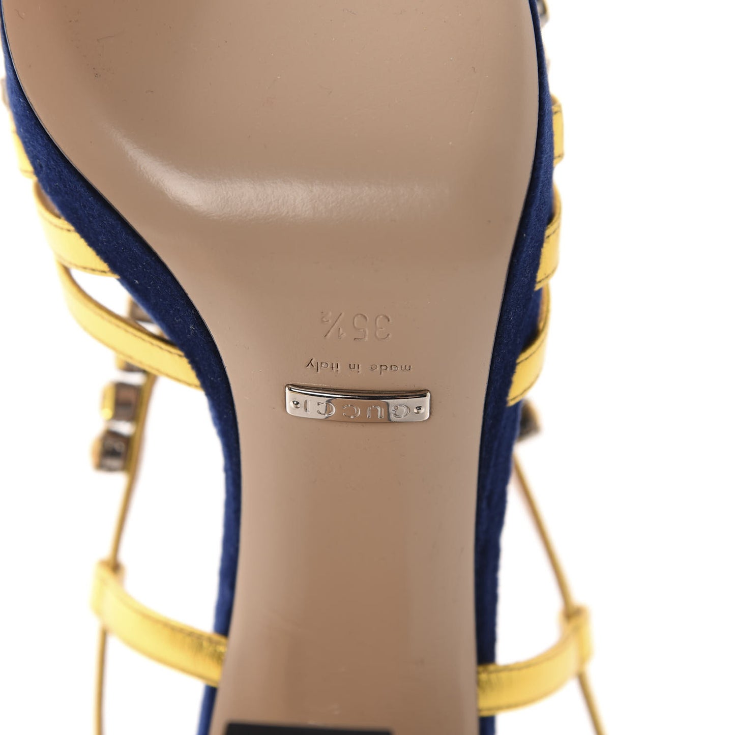 Velvet Nappa Crystal Zephyra Slingback Platform High Heel Sandals 35.5 Blue Gold