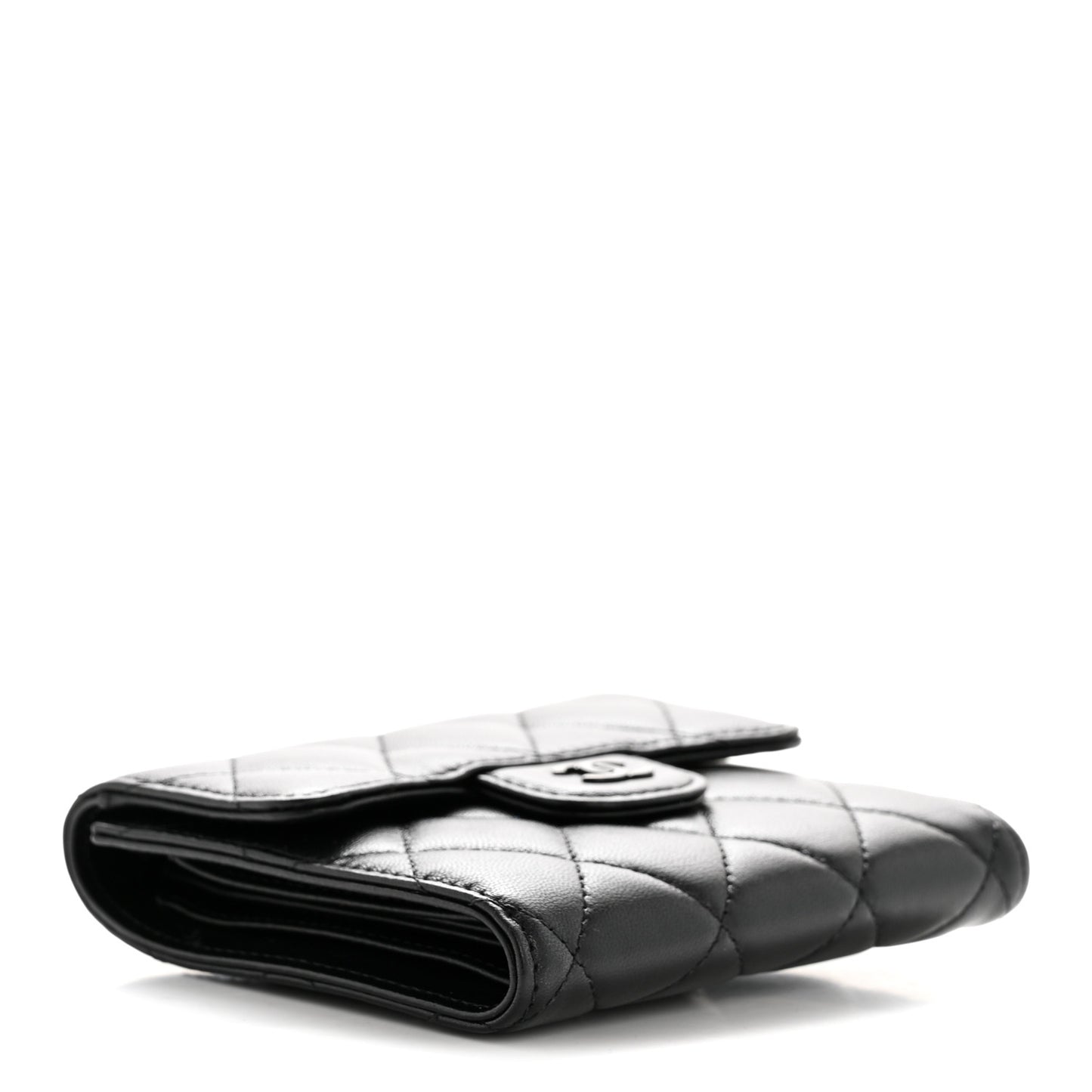 Lambskin Quilted Compact Flap Wallet So Black