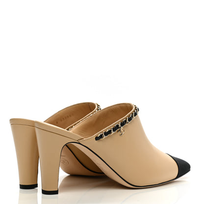 Chanel Lambskin Grosgrain Cap Toe Chain Mule 38.5 Beige Black 4 of 10