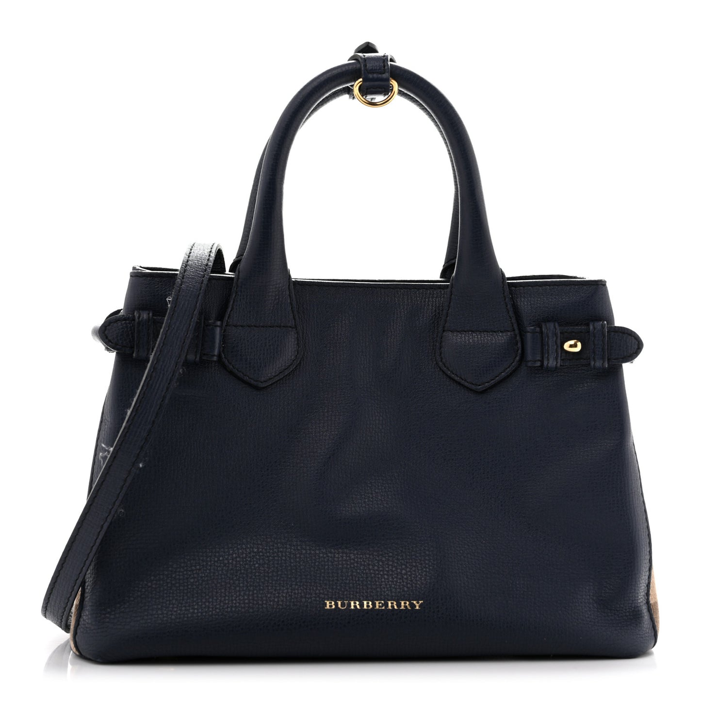 Grainy Calfskin House Check Small Banner Tote Ink Blue