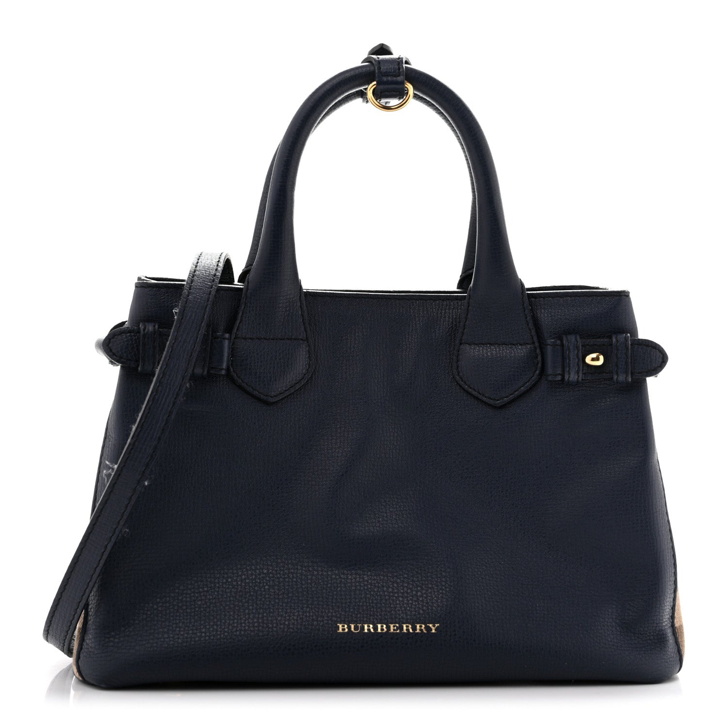 Burberry Grainy Calfskin House Check Small Banner Tote Ink Blue 1 of 12