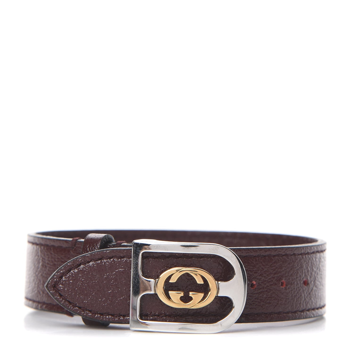 Gucci 18K Yellow Gold Calfskin Interlocking Bracelet Bordeaux 1 of 3