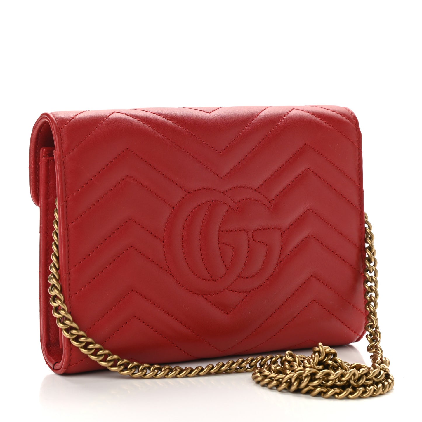 Calfskin Matelasse GG Marmont Chain Wallet Hibiscus Red