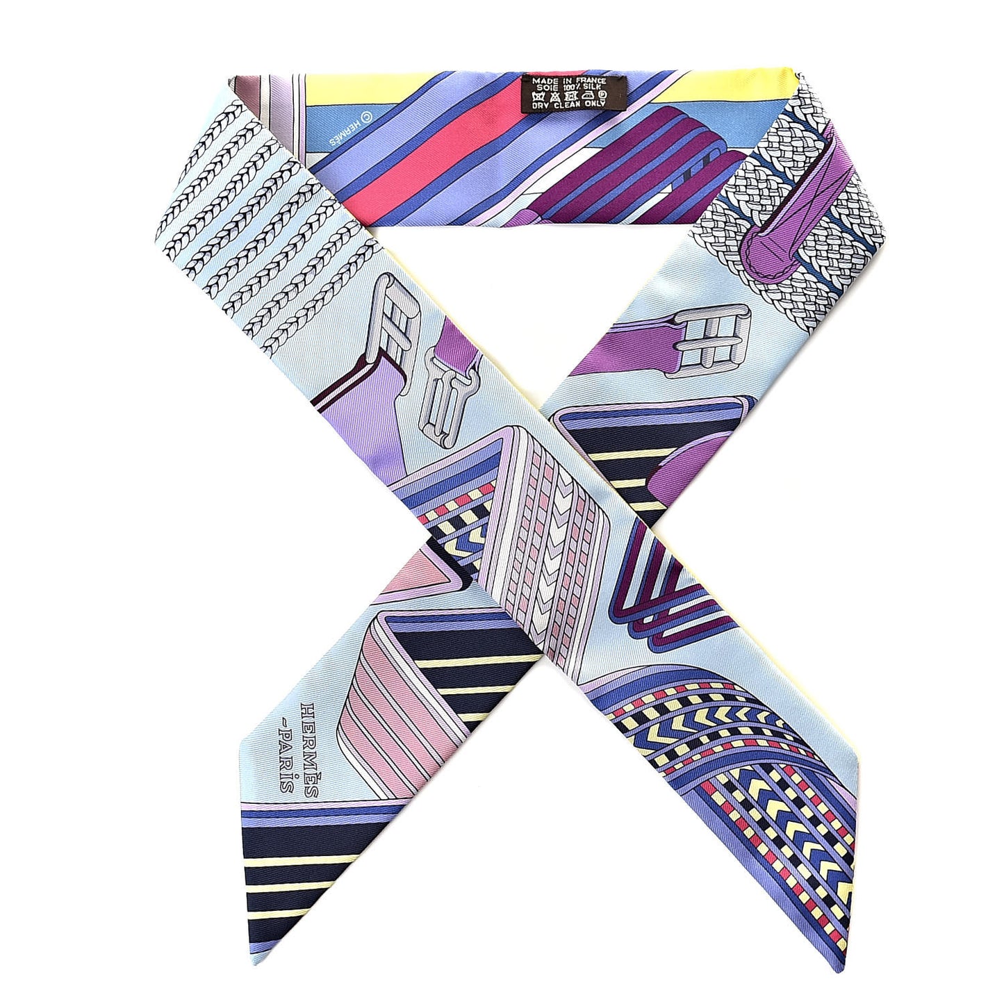 Silk Sangles En Zigzag Twilly Bleu Mauve Jaune