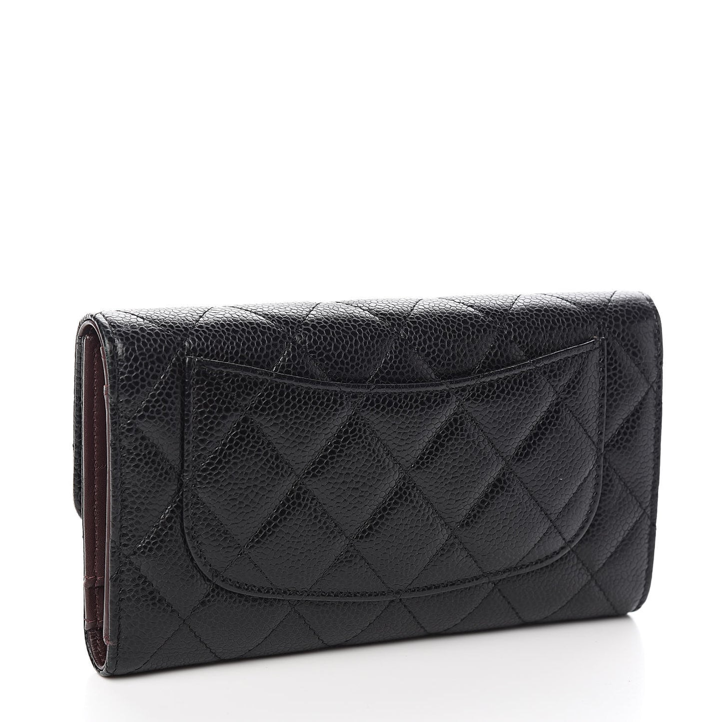 Caviar Quilted Long Flap Wallet Black