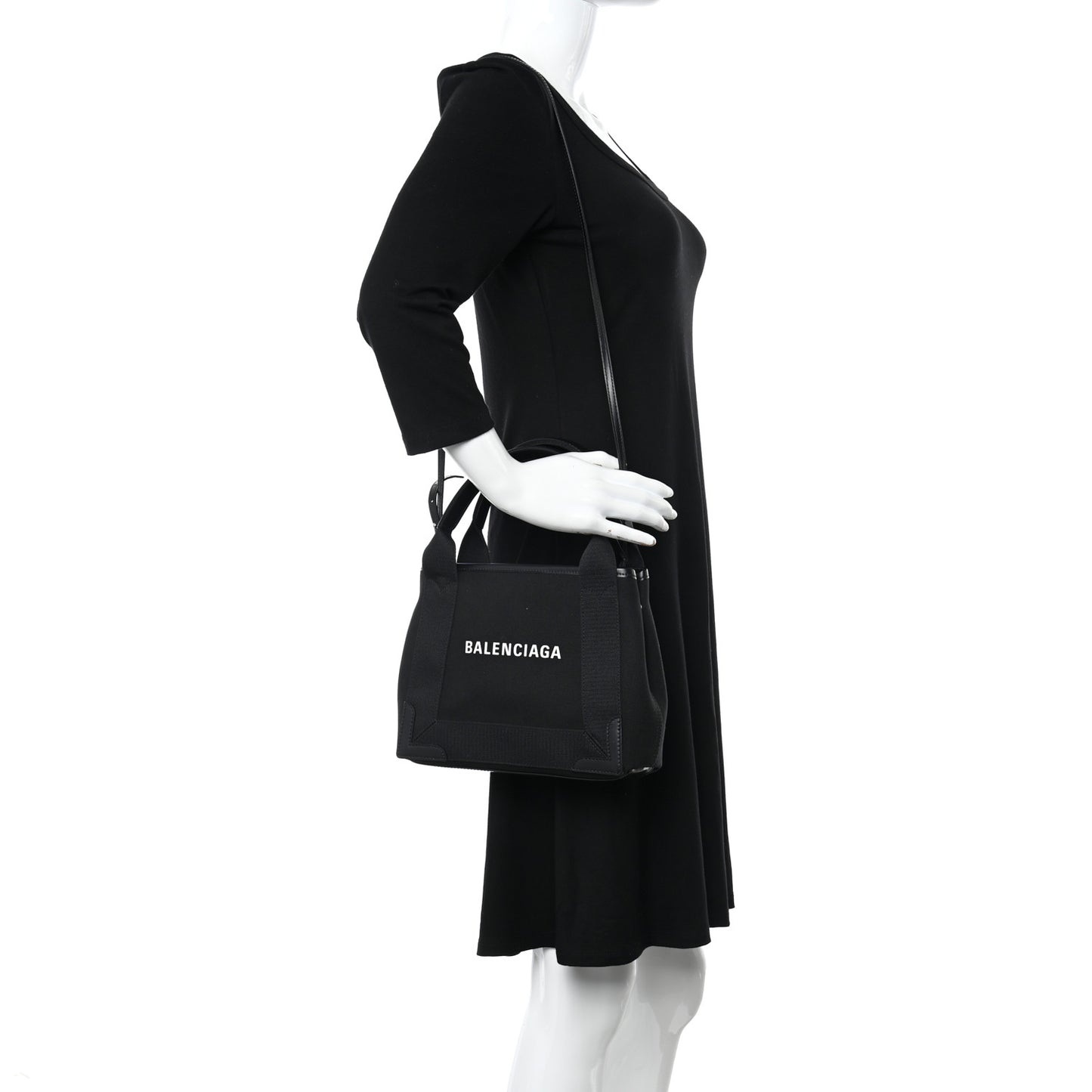 Cotton Canvas Calfskin Navy Cabas XS Black