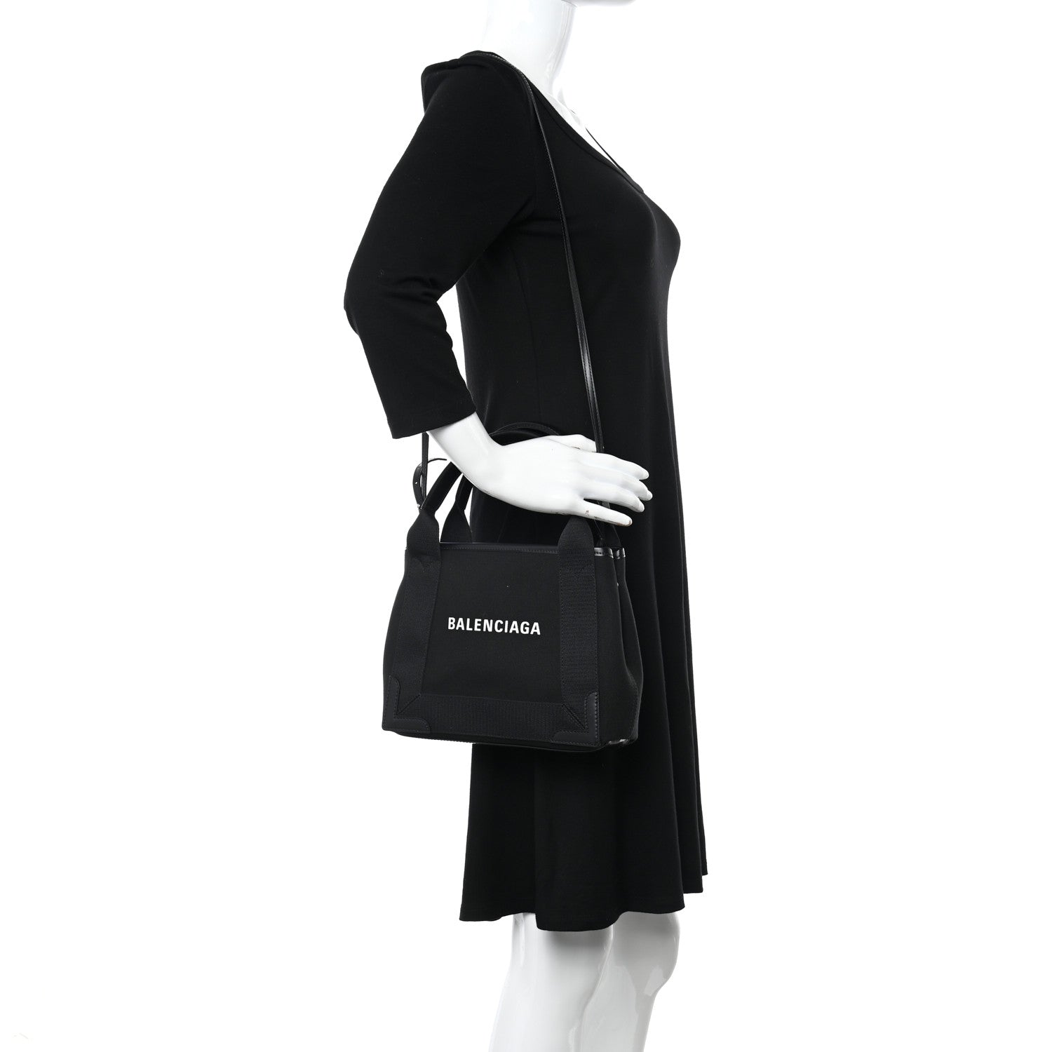 Balenciaga Cotton Canvas Calfskin Navy Cabas XS Black 2 of 12