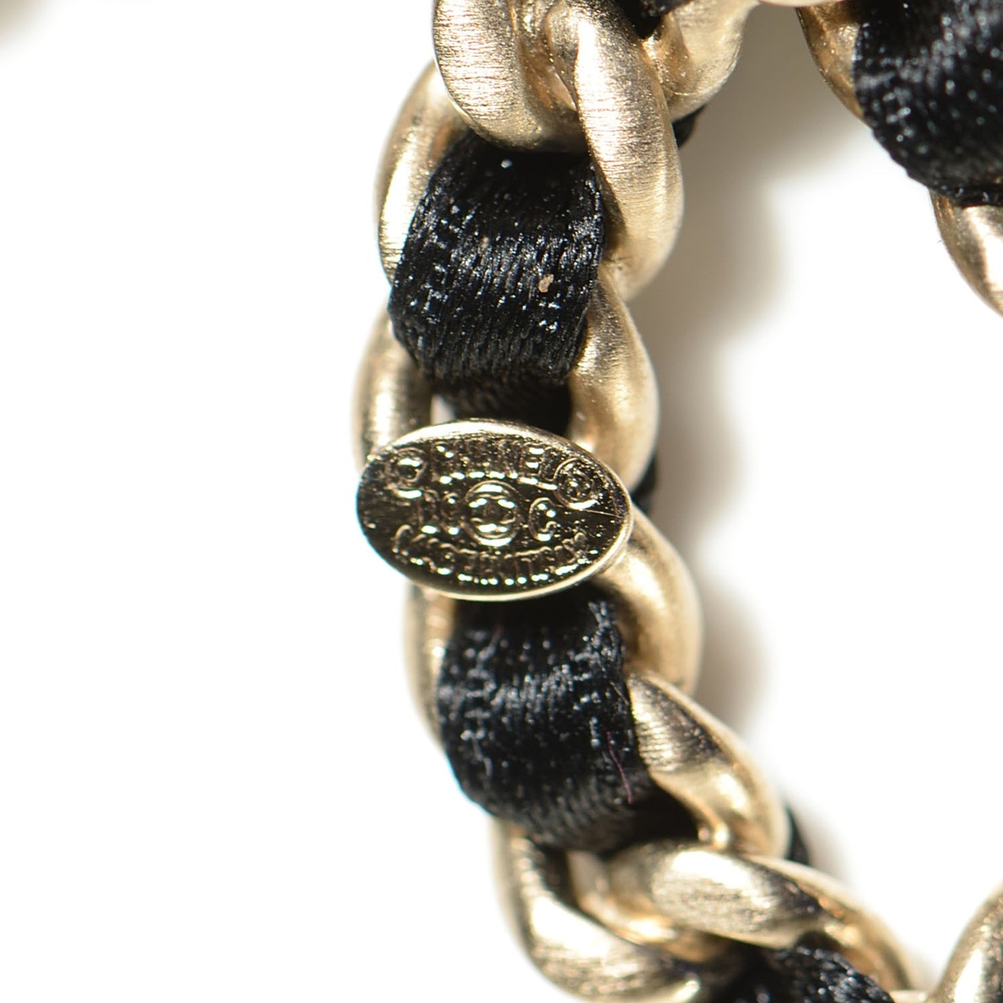 Satin CC Chain Earrings Light Gold Black