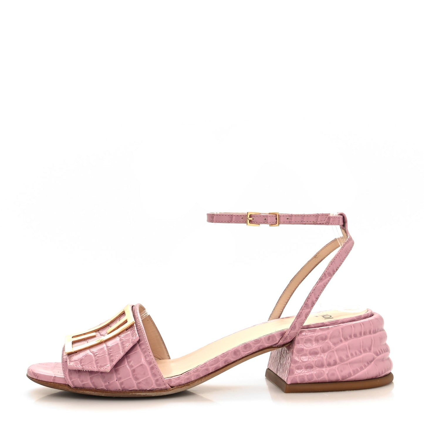 Vitello Crocodile Embossed Promenade Ankle Strap Sandals 36 Quarzo