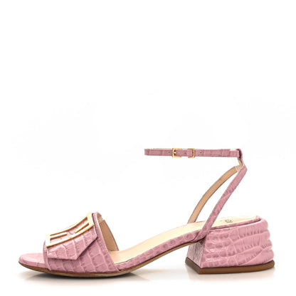 Fendi Vitello Crocodile Embossed Promenade Ankle Strap Sandals 36 Quarzo 1 of 7