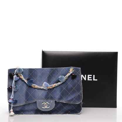 Chanel Denim Quilted Jumbo Pompom Flap Dark Blue 8 of 8