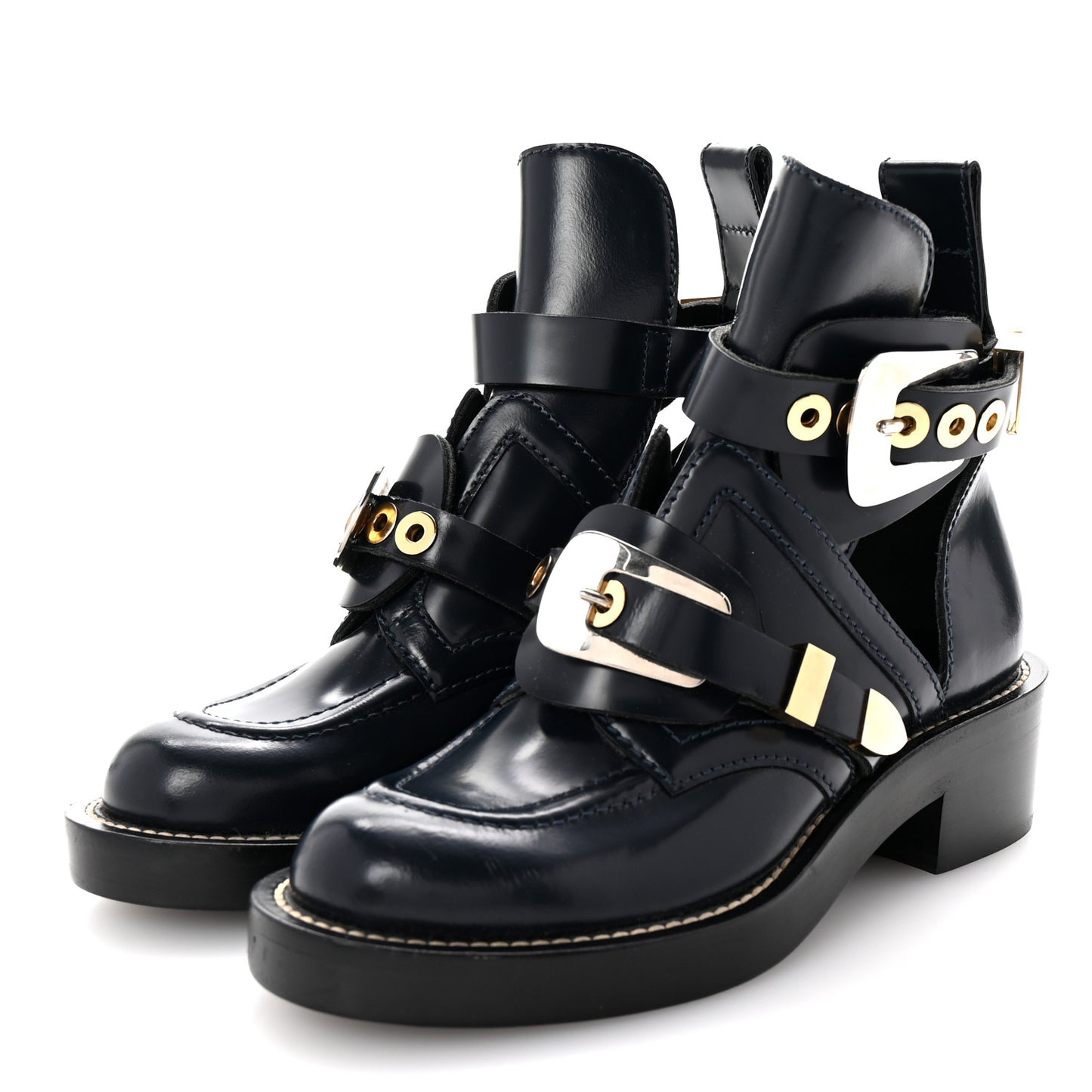 Brushed Calfskin Ceinture Ankle Boots 35 Navy