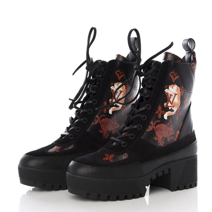 Louis Vuitton Suede Calfskin Catogram Laureate Platform Desert Boots 36 Black Marron 2 of 9