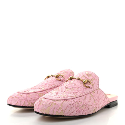 Gucci Lace Malaga Kid Womens Princetown Slippers 37.5 Sugar Pink Skin Rose 3 of 8