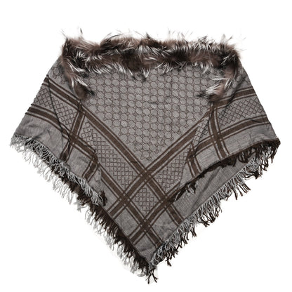 Gucci Wool Silk Fox Fur Monogram Shawl Scarf Brown 1 of 6
