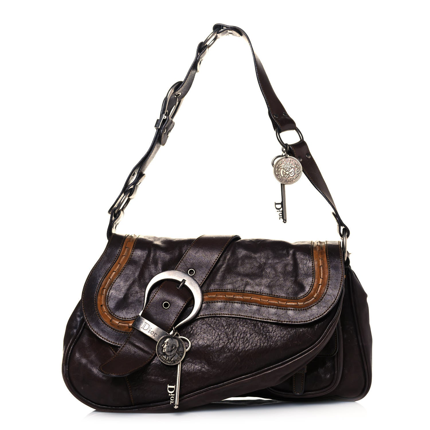Christian Dior Calfskin Large Gaucho Double Saddle Bag Brown 1 of 30