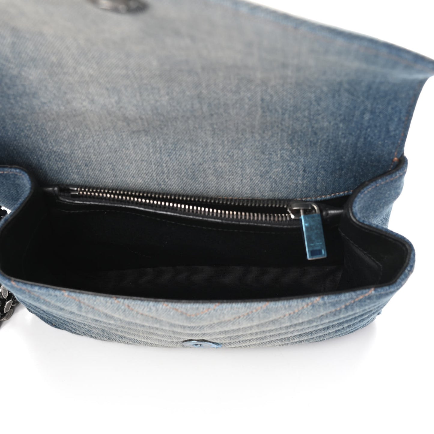 Washed Denim Matelasse Chevron Monogram Medium College Bag Blue Cinnamon