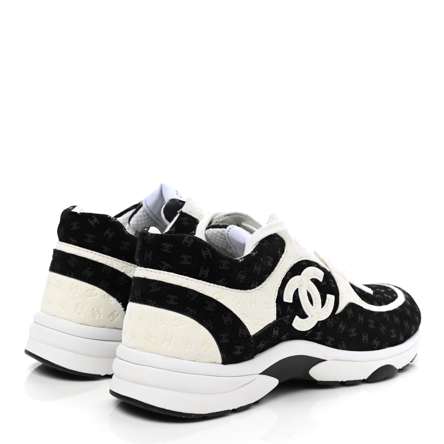Suede Calfskin Printed CC Sneakers 41 White Black
