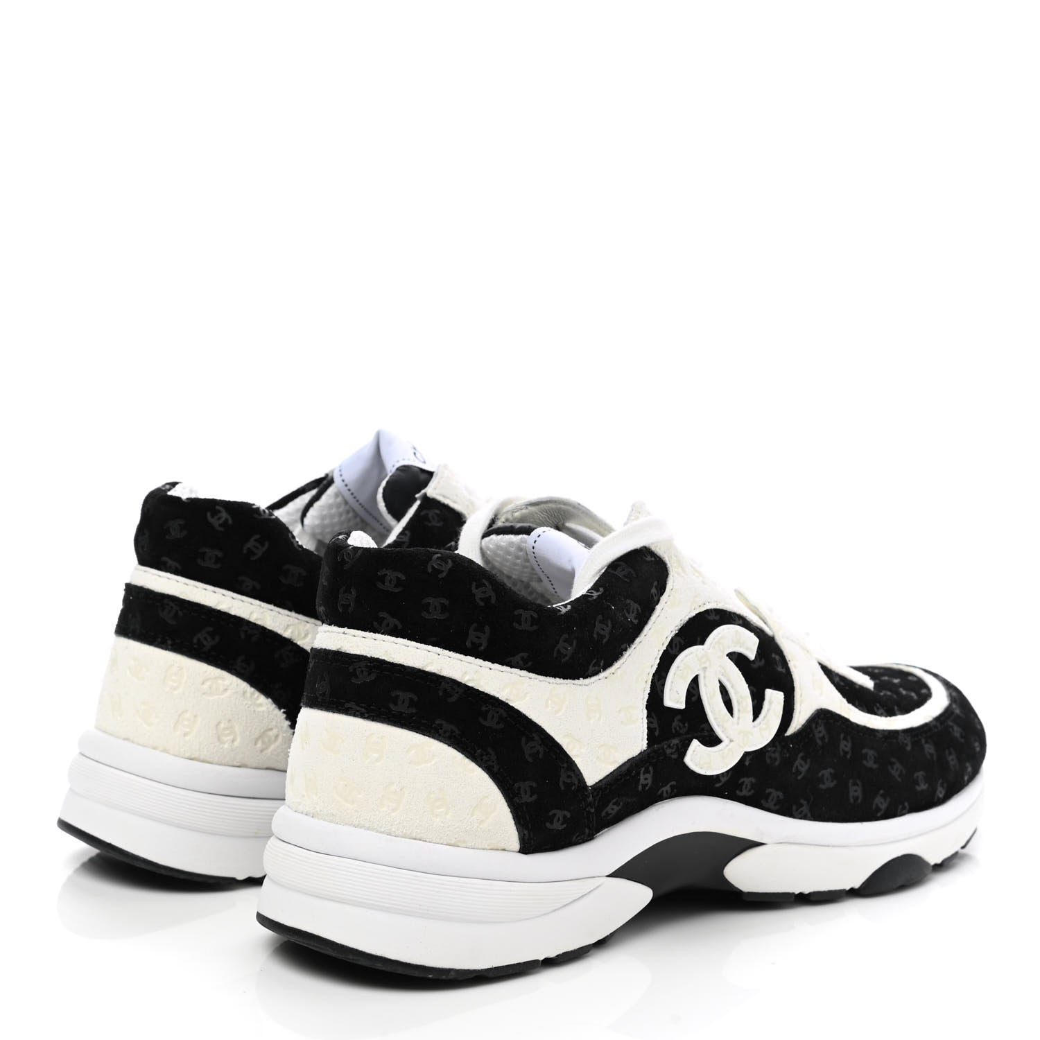 Chanel Suede Calfskin Printed CC Sneakers 41 White Black 4 of 9