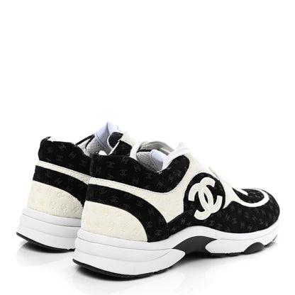 Chanel Suede Calfskin Printed CC Sneakers 41 White Black 4 of 9