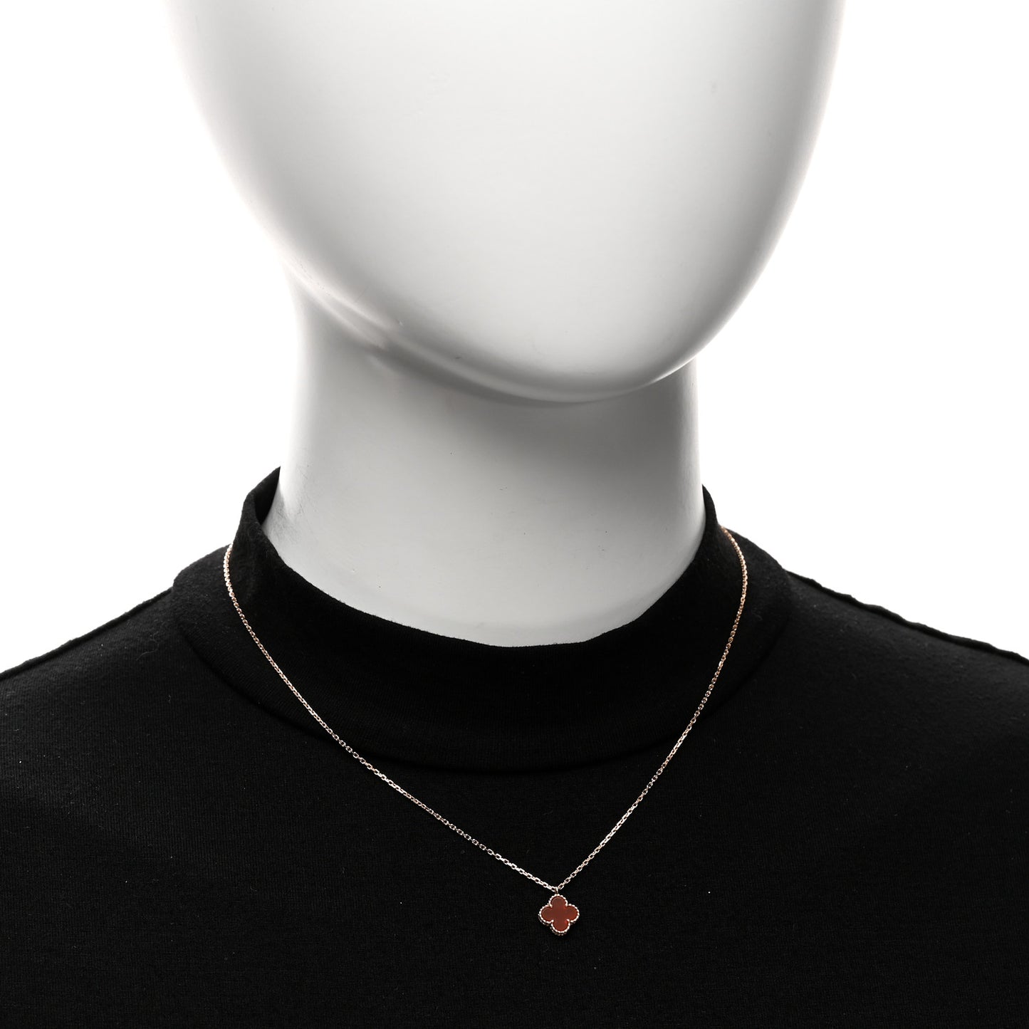 18K Rose Gold Carnelian Sweet Alhambra Pendant Necklace