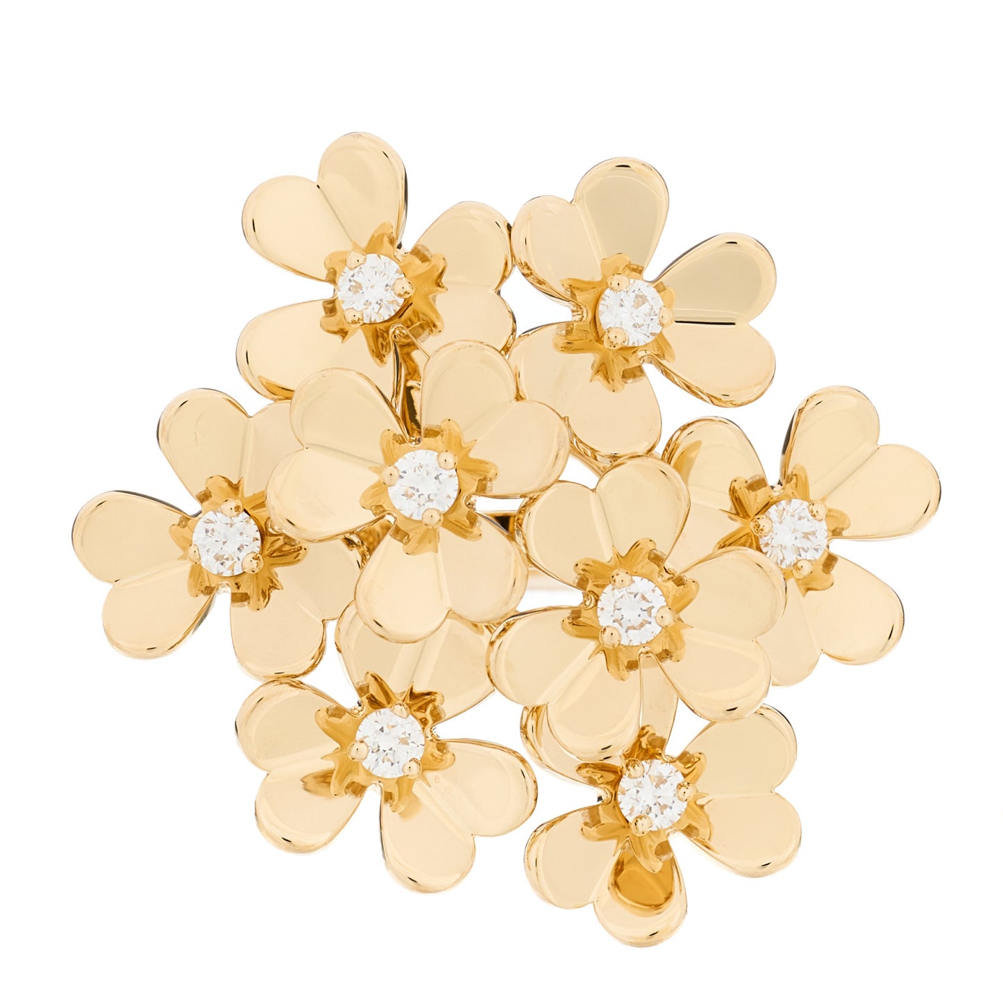 18K Yellow Gold Diamond Frivole 8 Flowers Ring 51 5.75