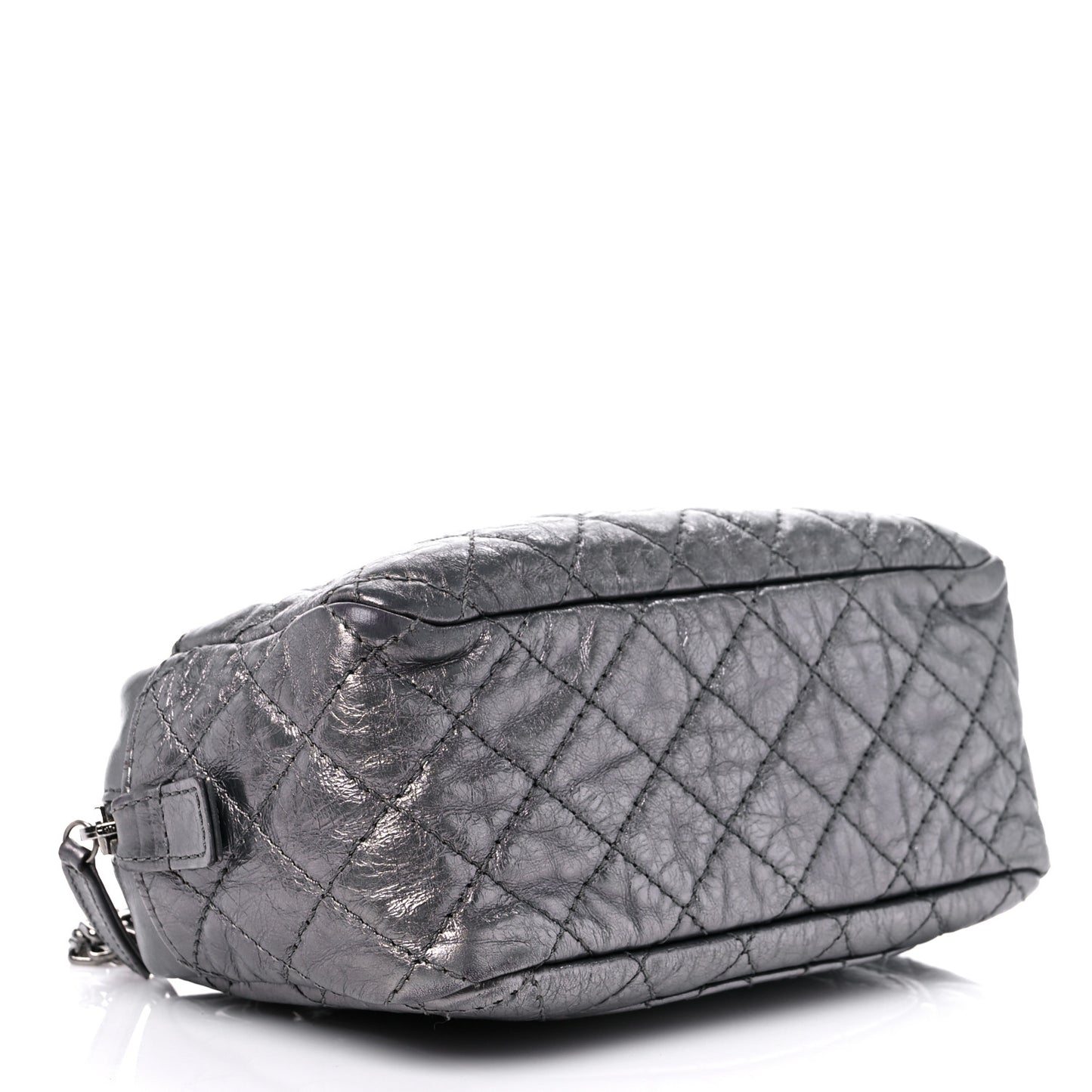 Metallic Aged Calfskin Quilted Small Reissue Camera Case Dark Silver