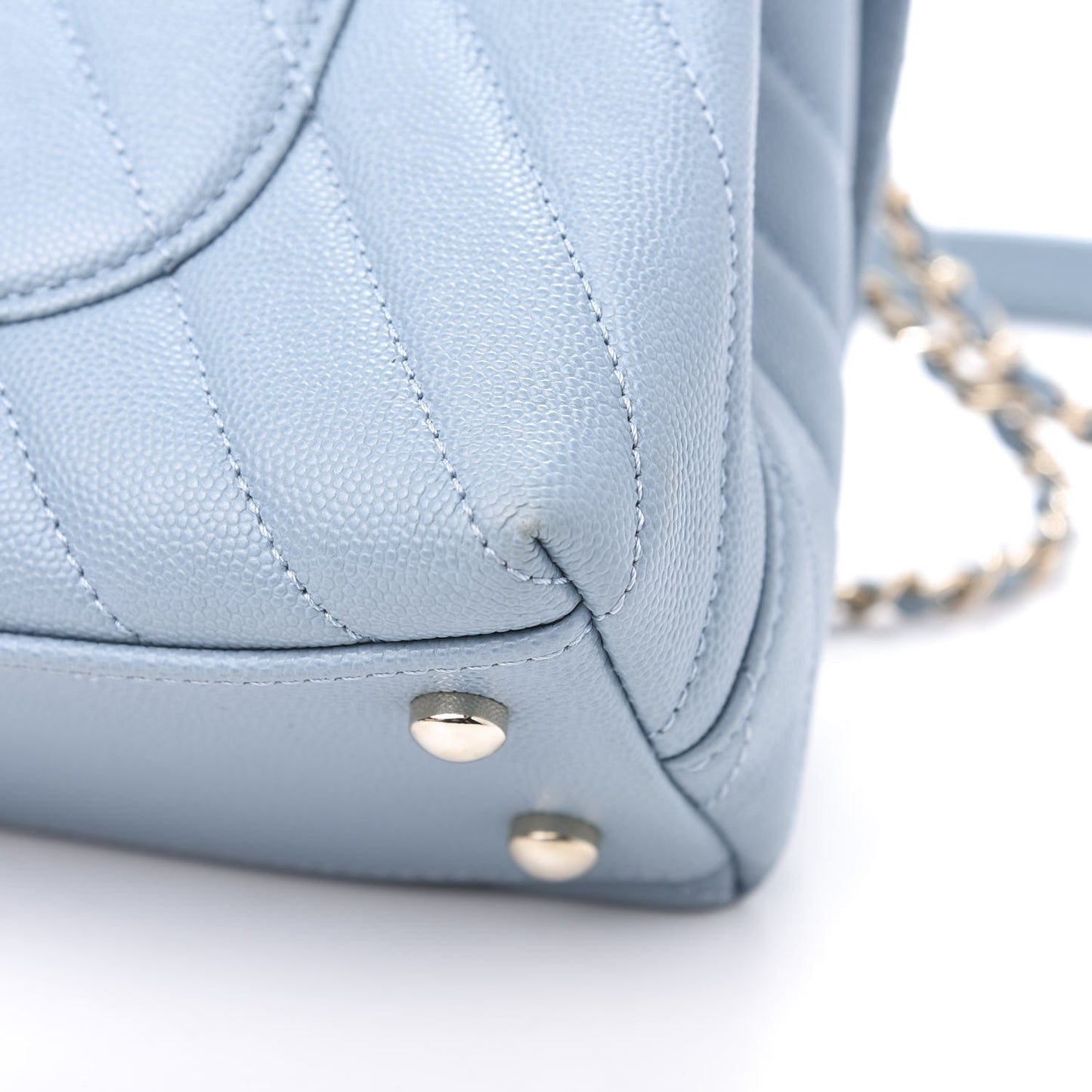 Caviar Chevron Quilted Mini Coco Handle Flap Light Blue