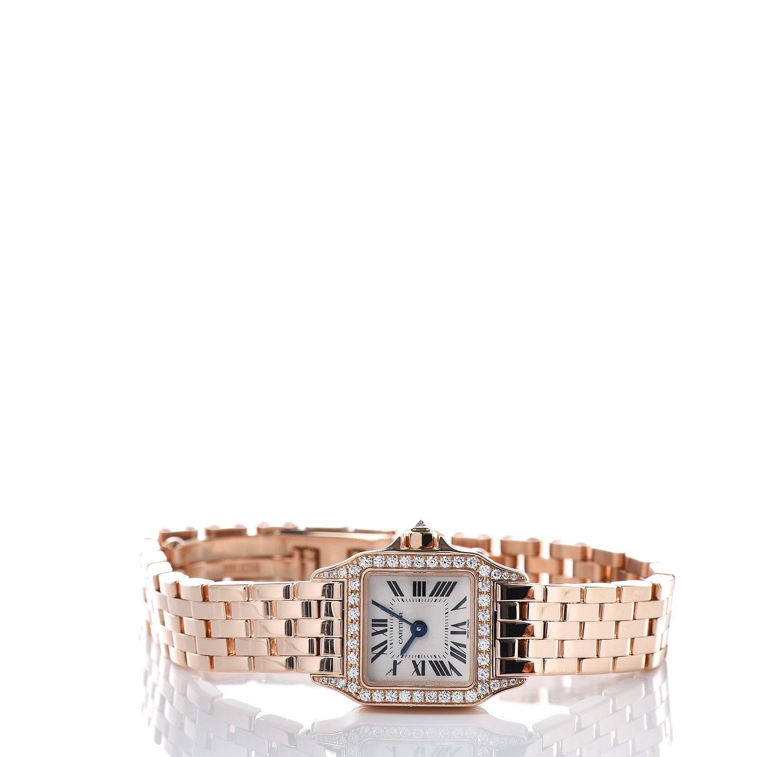 Cartier 18K Pink Gold Diamond Bezel 17mm Santos Demoiselle Quartz Watch 3 of 8