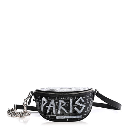 Balenciaga Agneau Arena Graffiti All Over XXS Souvenir Belt Bag Black White 1 of 8