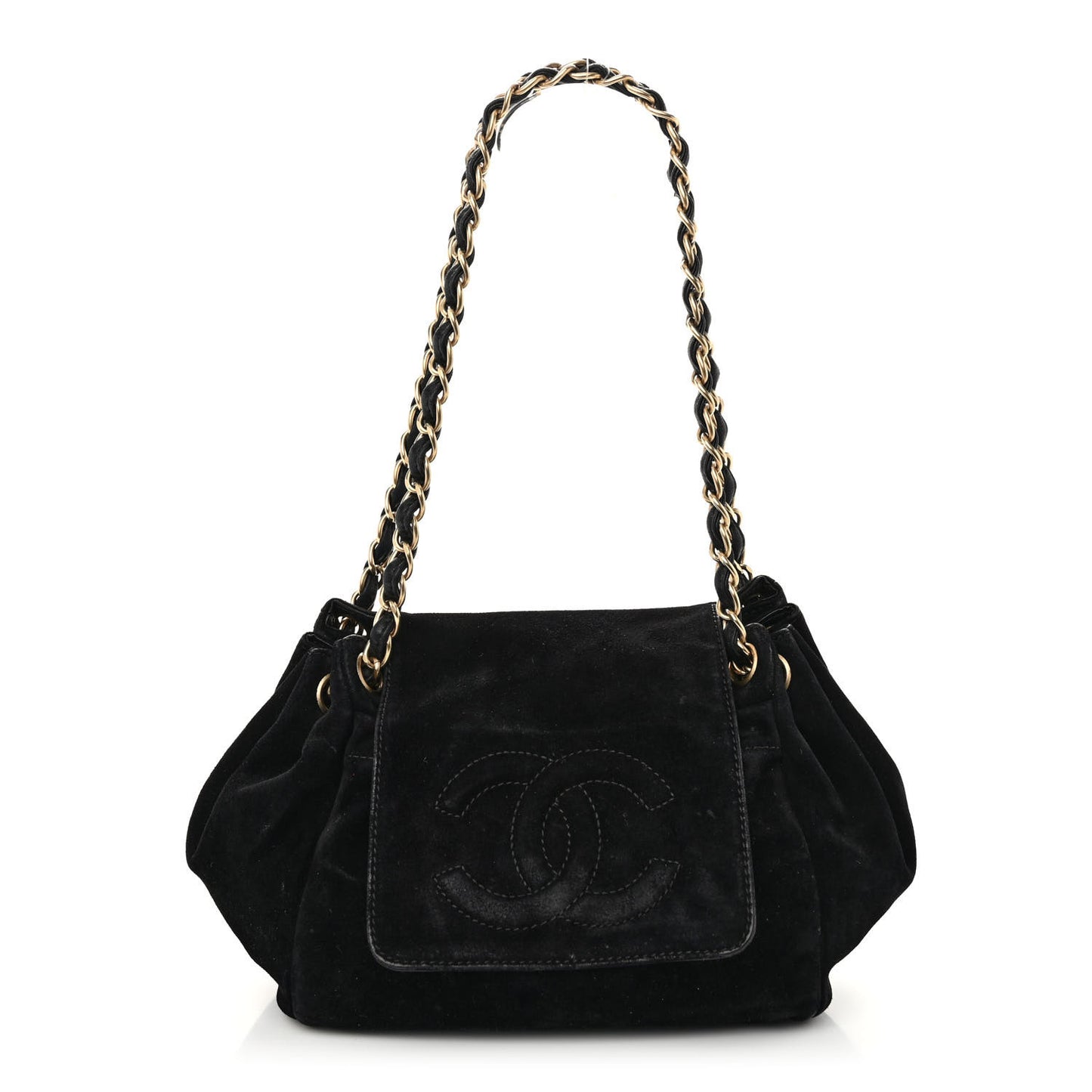 Suede Accordion Flap Black