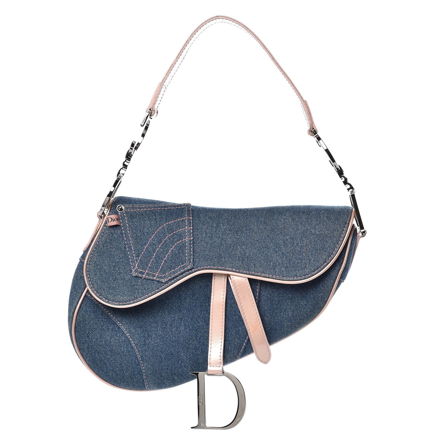 Christian Dior Patent Denim Jeans Saddle Bag Blue Pink 1 of 10