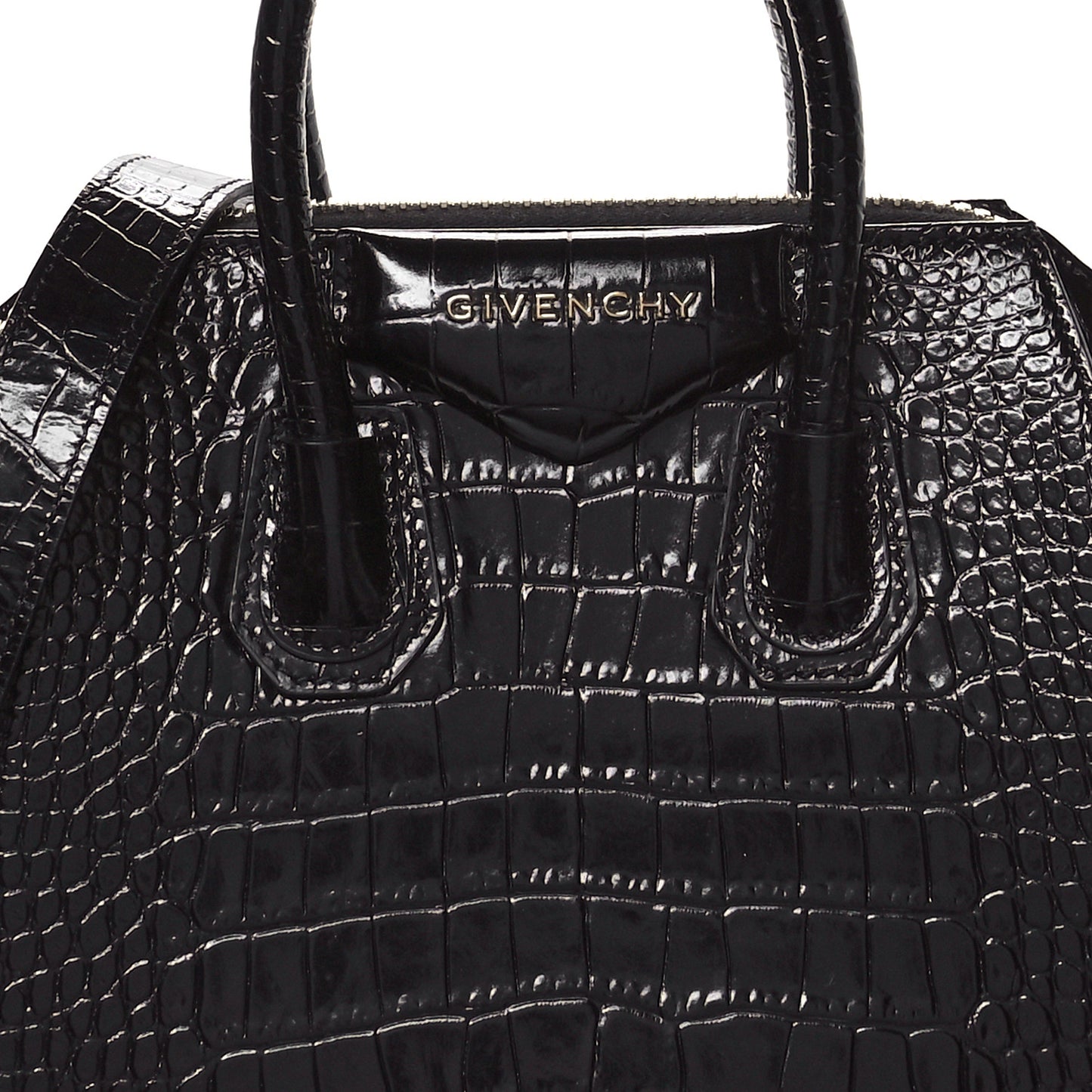 Calfskin Crocodile Embossed Mini Antigona Black