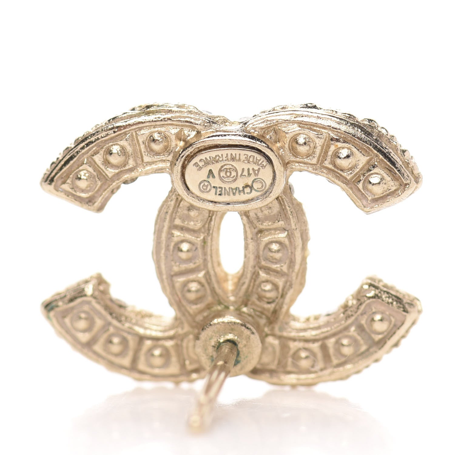 Chanel Pearl Crystal CC Earrings Light Gold 4 of 6
