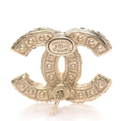 Chanel Pearl Crystal CC Earrings Light Gold 4 of 6