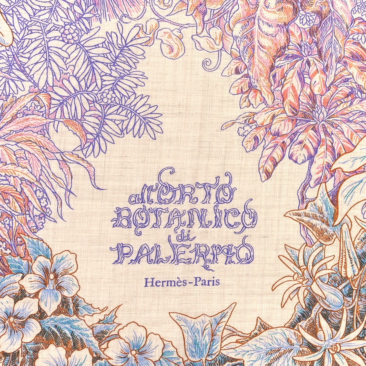Hermes Cashmere Silk All'Orto Botanico di Palermo 140 Rose Naturel Bleu 2 of 4