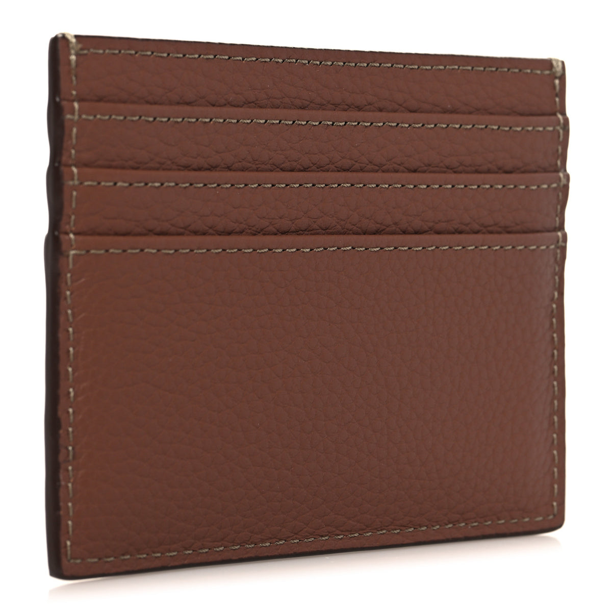 Grained Calfskin Card Holder Brown Beige