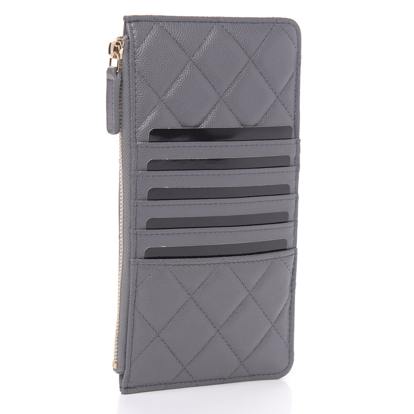Caviar Quilted French New Wave Flat Wallet Pouch Grey