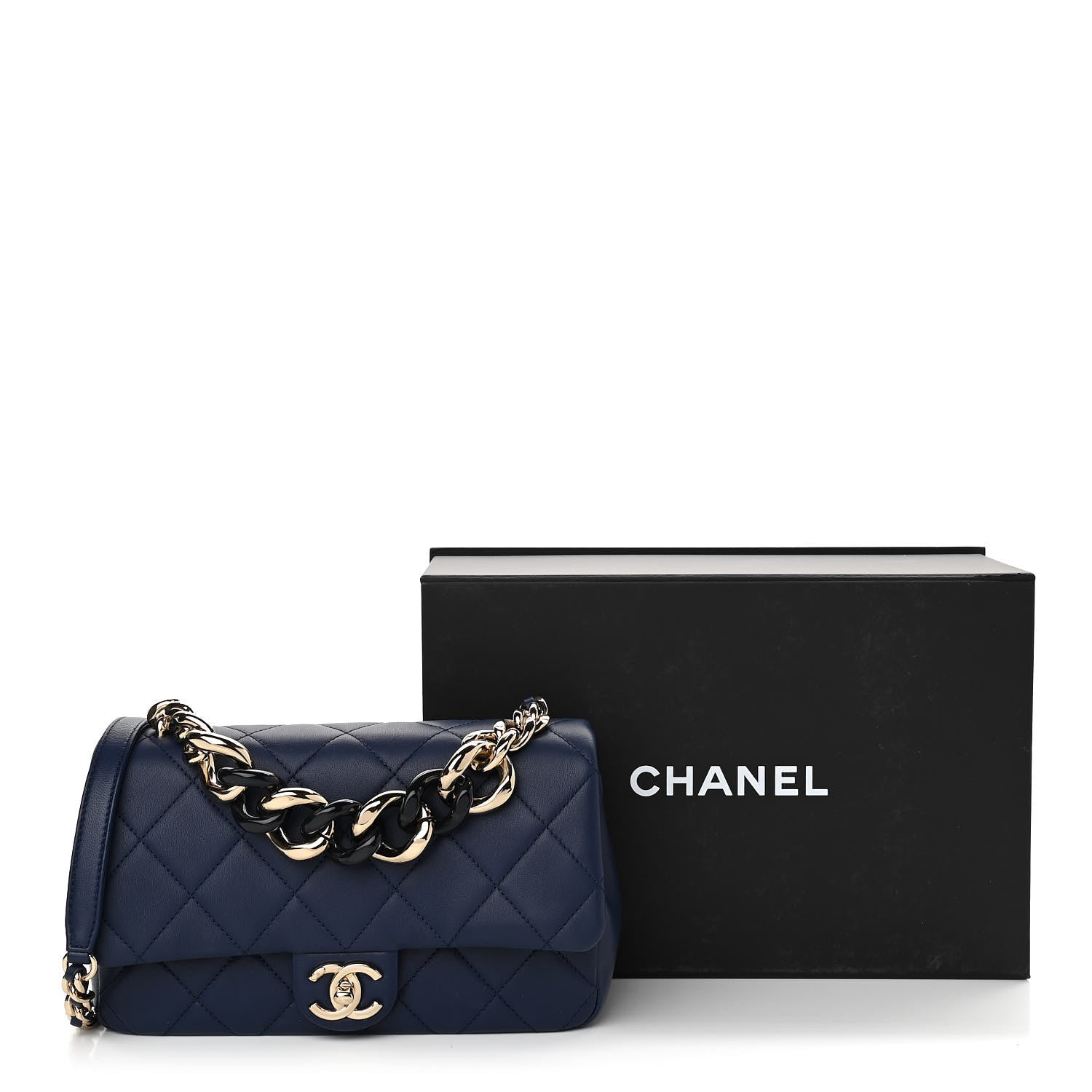 Chanel Lambskin Quilted Resin Bi-Color Chain Flap Bag Navy 11 of 11