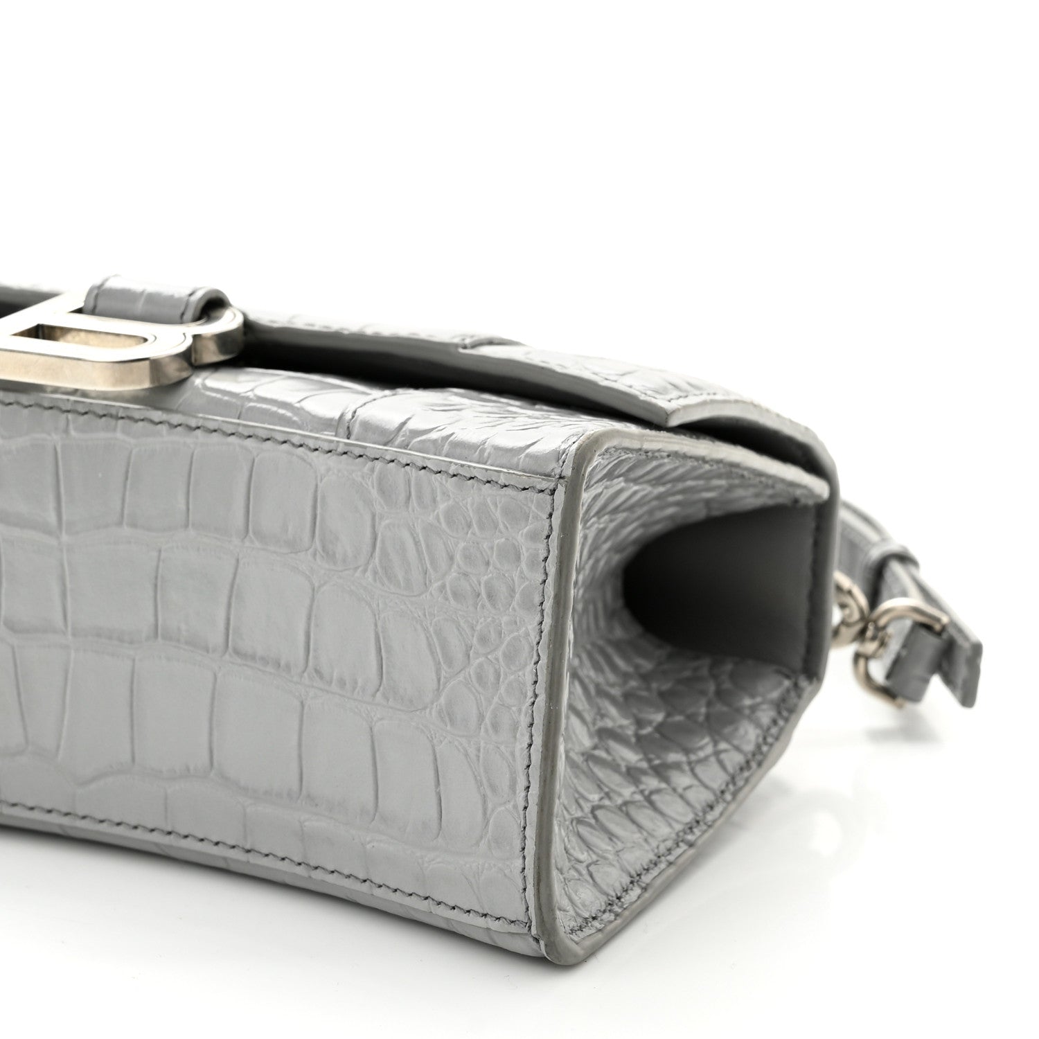 Balenciaga Shiny Calfskin Crocodile Embossed Hourglass Top Handle Bag XS Balenciaga Grey 10 of 13